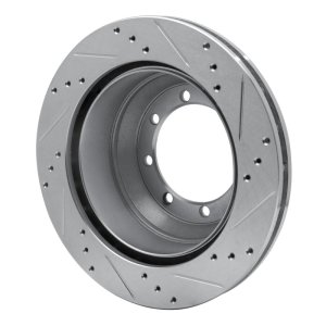 Ford F-350 Super Duty Brake Rotor (1) - Rear Left - R1 Concepts - Drilled & Slotted - Silver - `99-`04
